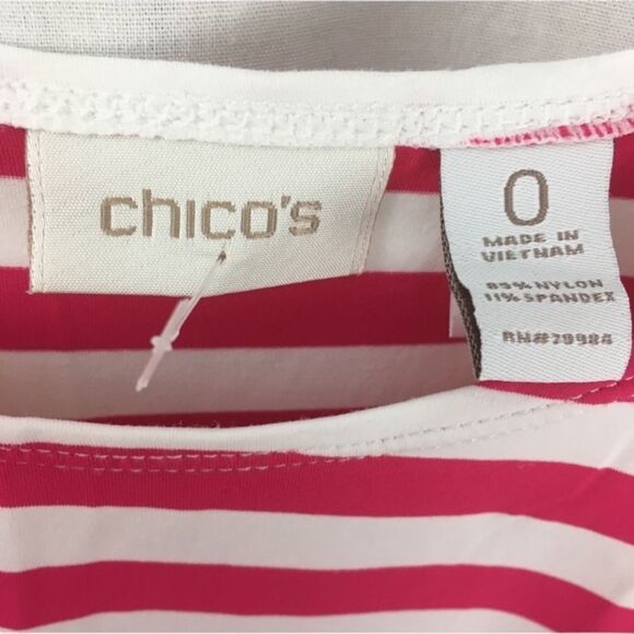 Chico’s 0 (S/4) Microfiber Tank Top Pink/White Striped Beachy Summery Top NEW - Picture 3 of 5